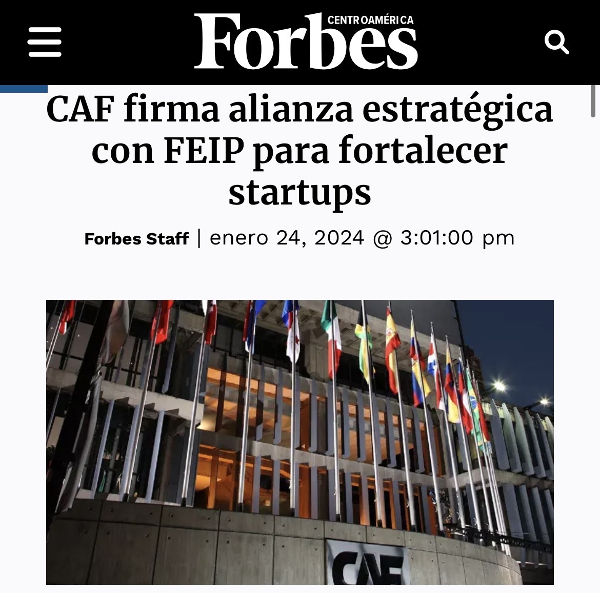 CAF firma alianza estratégica con FEIP para fortalecer startups